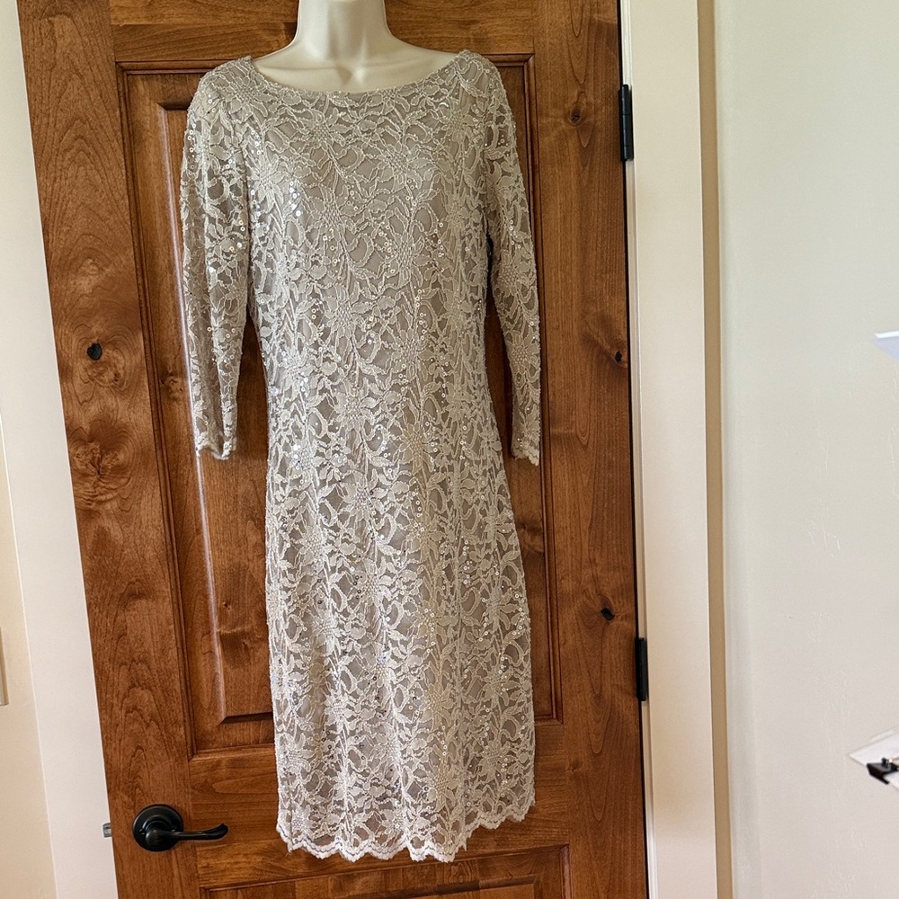 Lace Long Sleeve Dress in Cream / Champagne size 10